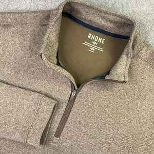 Rhone Commuter Long Sleeve 1/4 Zip Ribbed Sweater Men's Size M Heathered Beige